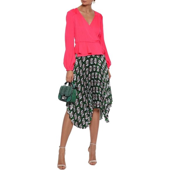 NWT Womens Size 6 Milly Hot Pink Kia Stretch-silk Crepe De Chine Peplum Wrap Top - Picture 2 of 4